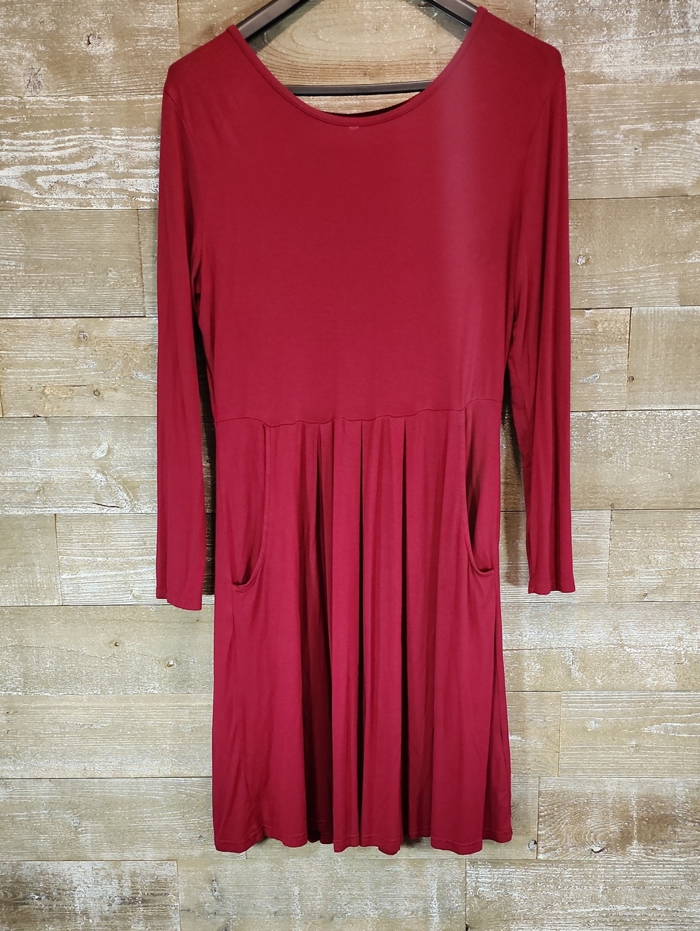 Women's Long Sleeve Wine Swing Dress with Pockets